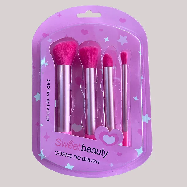 Kit 4 Pincéis de Maquiagem Sweet Beauty Tons Rosas - Cores Sortidas