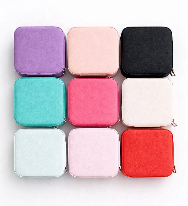 Kit Porta Joias Portátil de Bolsa com Divisões para Brincos Colares e Pulseiras (CORES SORTIDAS)