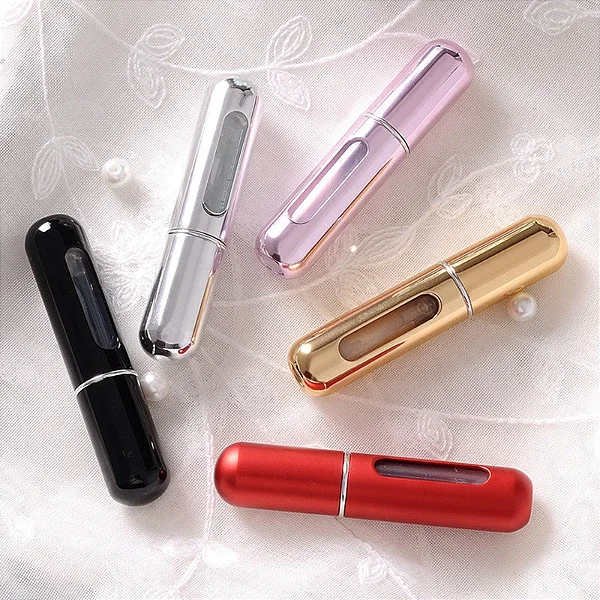 50 Frascos de Perfume Recarregáveis 5ml – Borrifadores de Alumínio Portáteis - Cores Sortidas