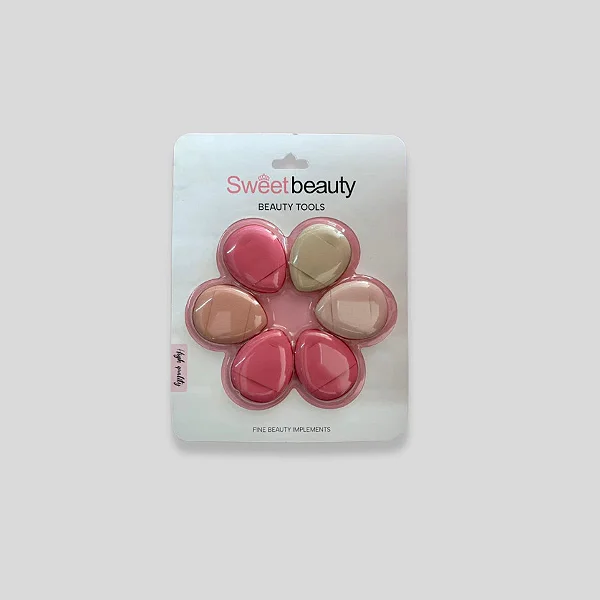 Kit Esponjas de Maquiagem "Sweet Beauty" - Kit Flor 6 Peças - Cores Sortidas