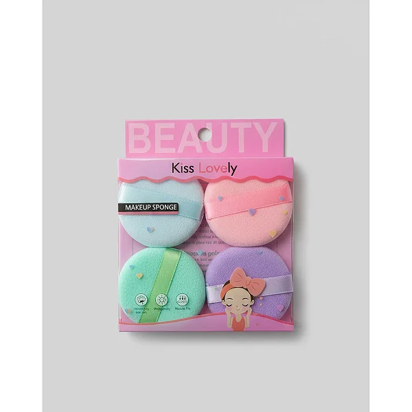 Kit 4 Esponjas de Maquiagem Kiss Lovely – Macias e Práticas - Cores Sortidas