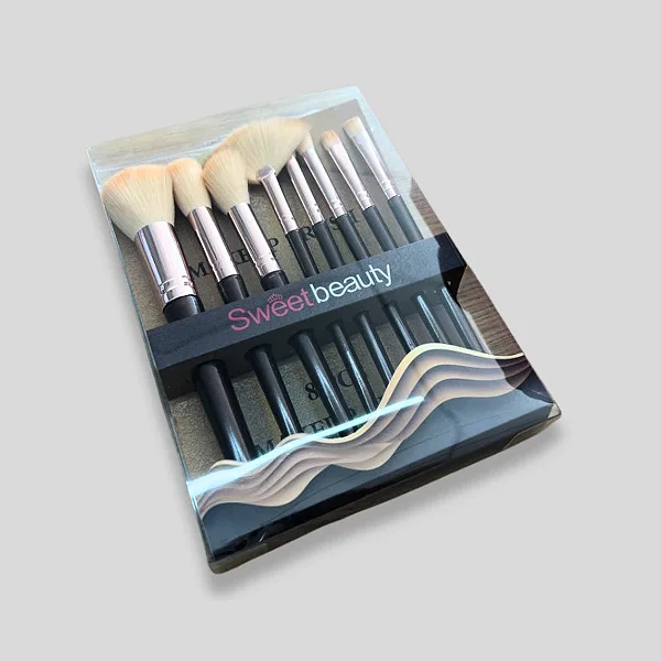 Kit 8 Pincéis Profissionais Cerdas Macias - Cabo marrom e Rose Gold - Cores Sortidas