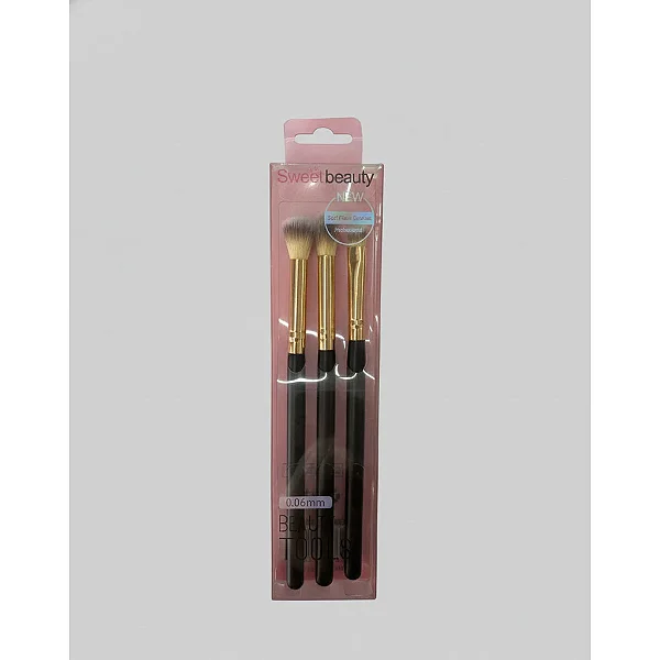 Kit 3 Pincéis de Maquiagem Sweet Beauty - Macios e Profissionais - Cores Sortidas