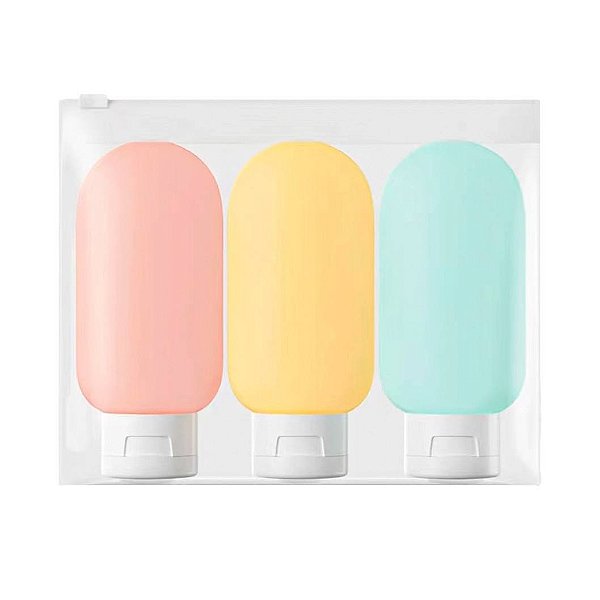 Kit Frasco Dispensador Silicone Recipiente Portátil