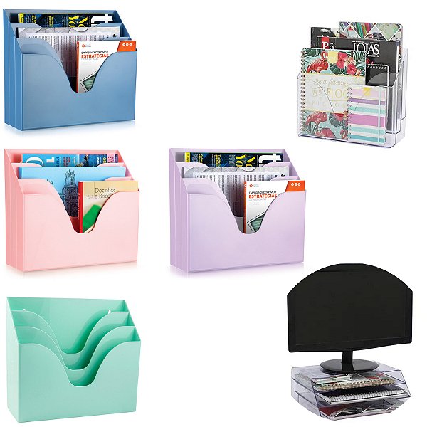 Organizador De Papéis Triplo Office Suporte Para Monitor e Notbook