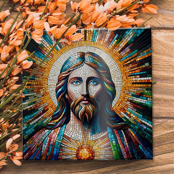 AZULEJO 15cmx15cm "SAGRADO CORAÇÃO DE JESUS VITRAL"