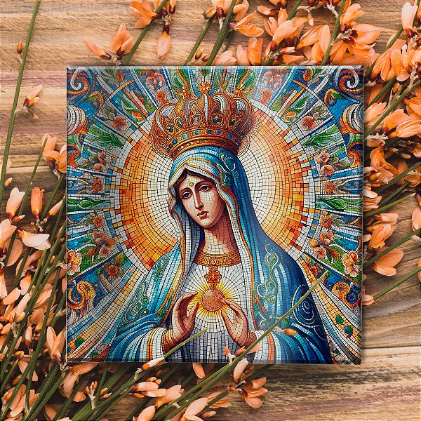 AZULEJO 15cmx15cm "CORAÇÃO DE MARIA VITRAL"