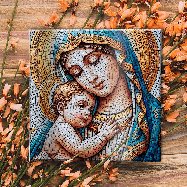 AZULEJO 15cmx15cm "MARIA E O MENINO JESUS VITRAL"