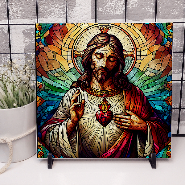 AZULEJO 15cmx15cm "SAGRADO CORAÇÃO DE JESUS VITRAL COD-2503262155"