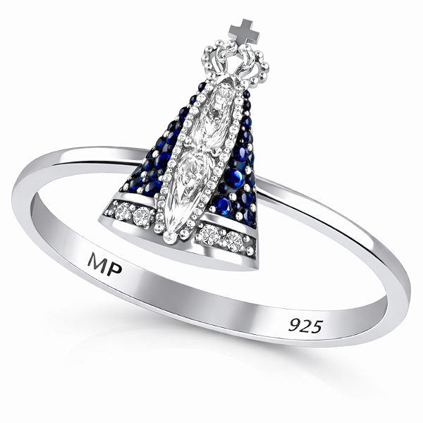Anel Nossa Senhora Aparecida Prata 925 com Zircônia Feminino