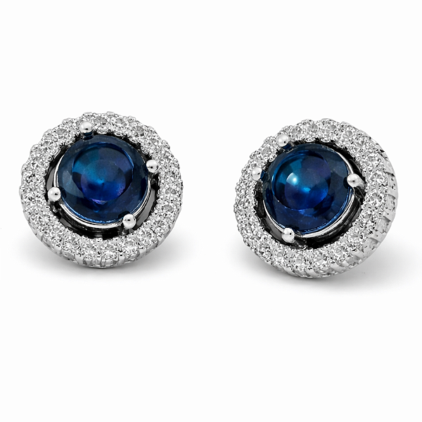 Brinco Pedra Azul Prata 925 com Zircônias Feminino