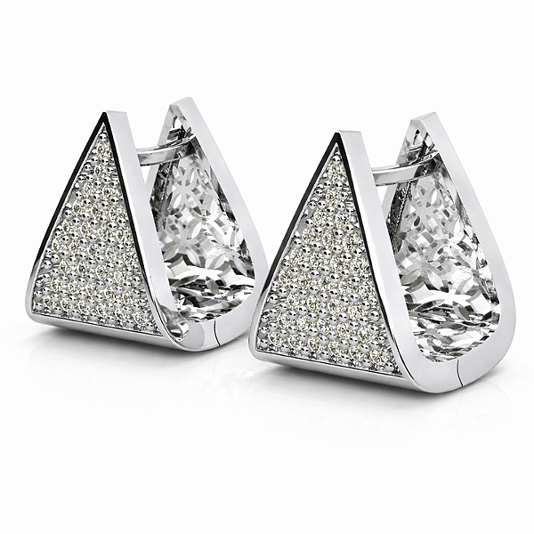 Brinco Argola Triangular Prata 925 com Zircônias Feminino