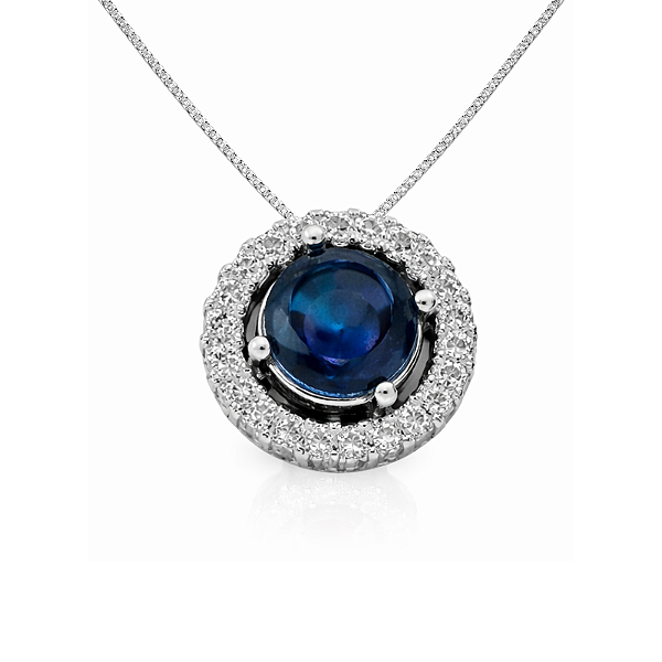 Pingente Pedra Azul Prata 925 com Zircônias Feminino