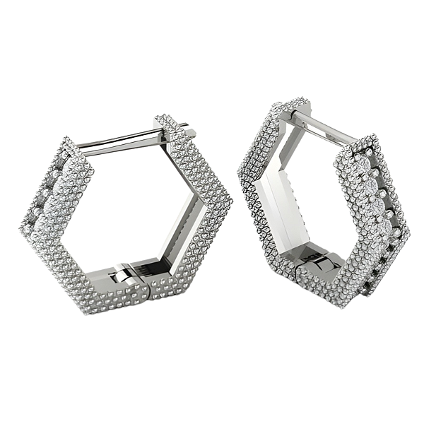 Brinco Argola Hexagonal Prata 925 Cravejado com Zircônias