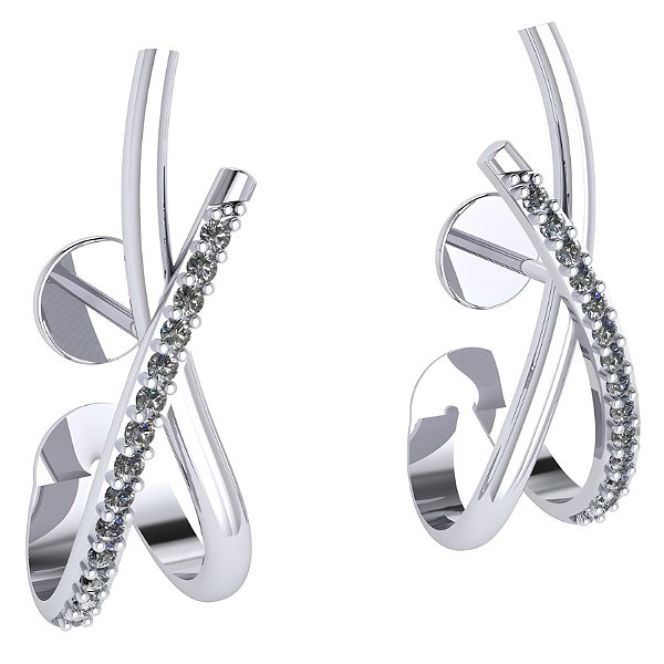 Brinco Curvo Cruzado Prata 925 com Zircônias Feminino Moderno