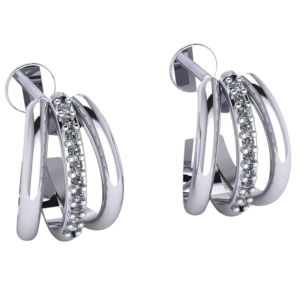 Brinco Argola Tripla Prata 925 com Zircônias Cravejadas
