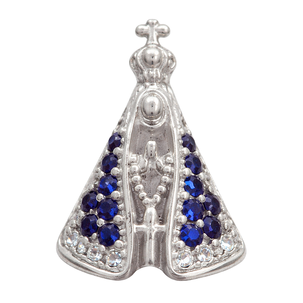 Pingente Nossa Senhora Aparecida Prata 925 com Zircônias Azuis