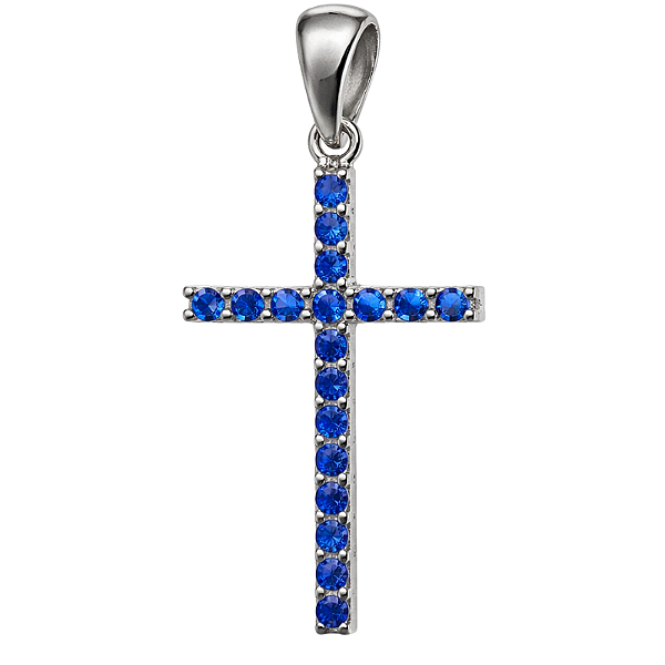 Pingente Cruz Prata 925 com Zircônias Azuis Cravejadas