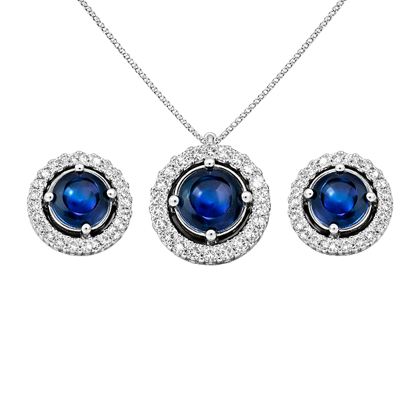 Conjunto Redondo Prata 925 com Zircônia Azul e Brancas