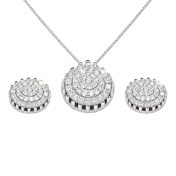 Conjunto Redondo Prata 925 com Zircônias Brancas Cravejadas Luxo