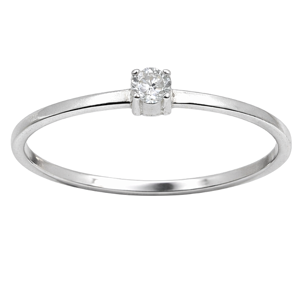 Anel Solitário Delicado com Zircônia em Prata 925