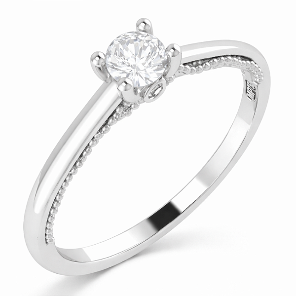 Anel Solitário com Detalhes Laterais em Prata 925 com Zircônia