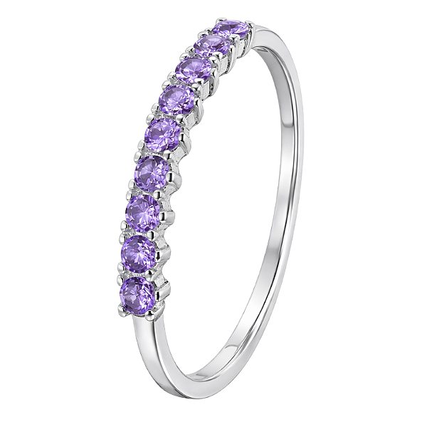 Anel Meia Aliança em Prata 925 com Zircônias Roxas