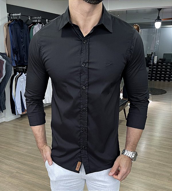Camisa slim fit elegant preto - Moda Masculina