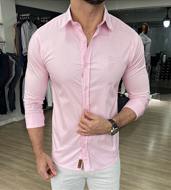 Camisa slim fit elegant rosa bb - Moda Masculina