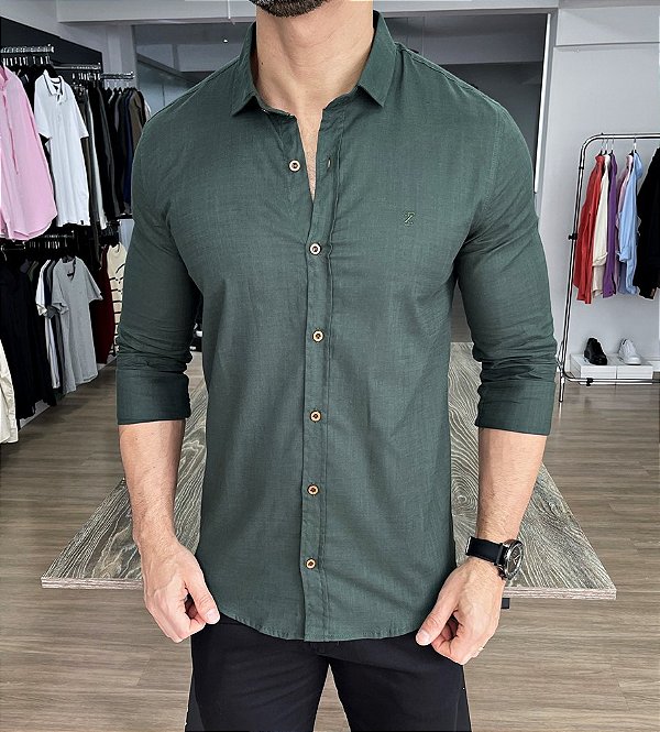 Camisa linho verde - Moda Masculina