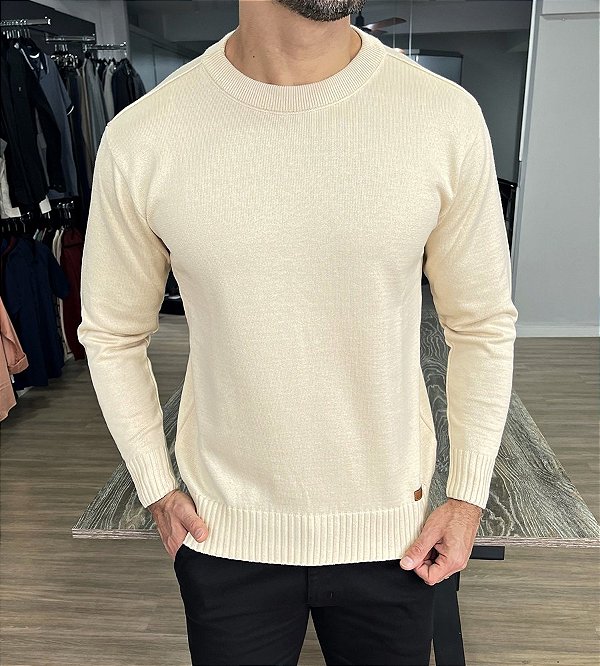 Suéter tricot classic bege - Moda Masculina