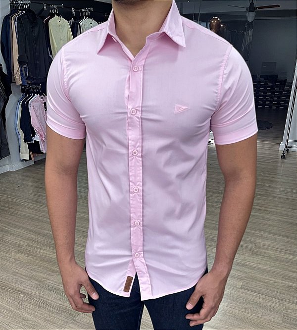 Camisa M C Slim Fit Elegant Rosa BB