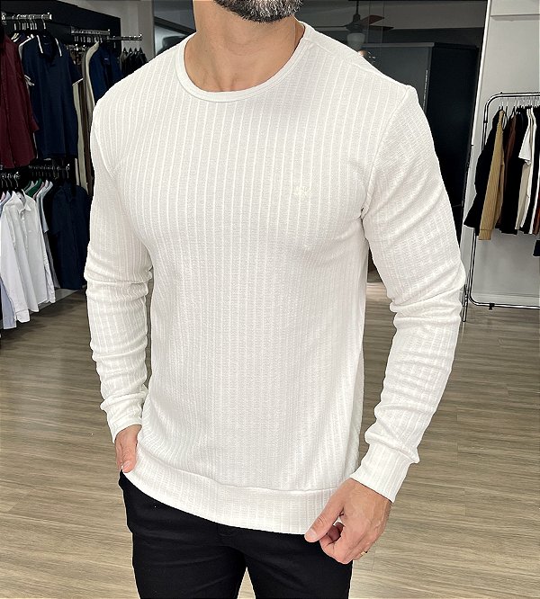 Suéter Canelado Madrid Branco - Moda Masculina