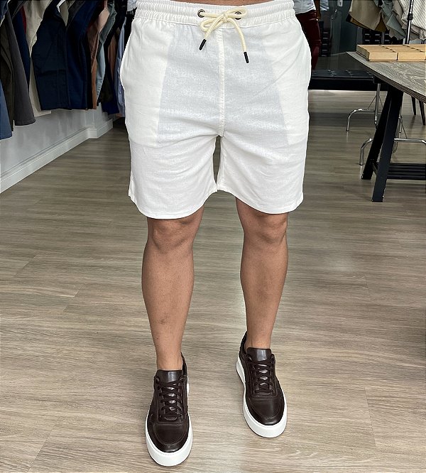 Bermuda Linho Comfort Slim Off-White - Moda Masculina
