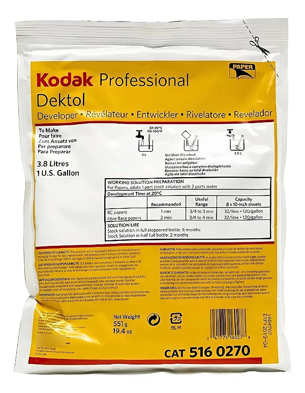 Revelador de Papel KODAK PROFESSIONAL DEKTOL (Rende 3,8 Litros)