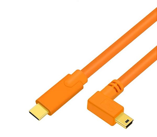 Cabo Tether Mini USB para USB-C de 5m Laranja para Câmeras Profissionais