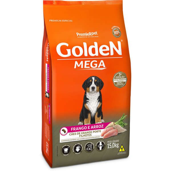 Ração Golden Mega Cães Filhotes Raças Grandes Frango E Arroz 15 Kg