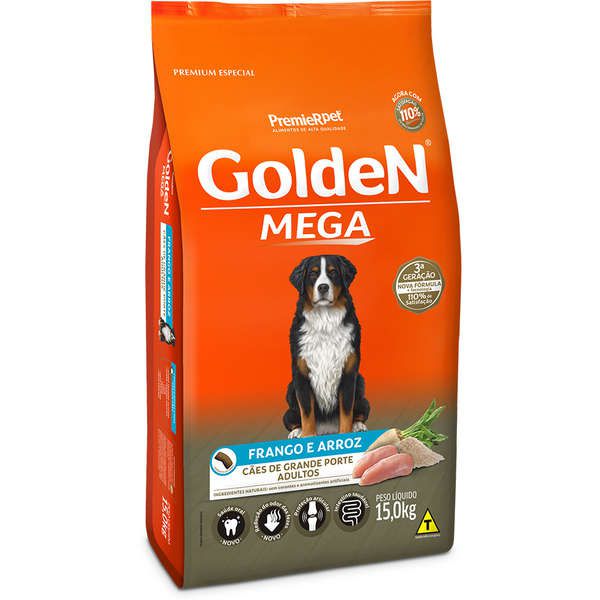 Ração Premier Golden Mega Cães Adultos Raças Grandes Frango E Arroz 15 Kg