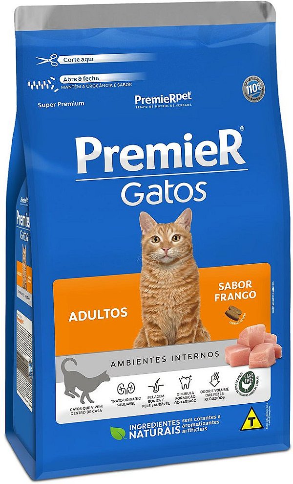 Ração Premier Ambientes Internos Para Gatos Adultos Sabor Frango