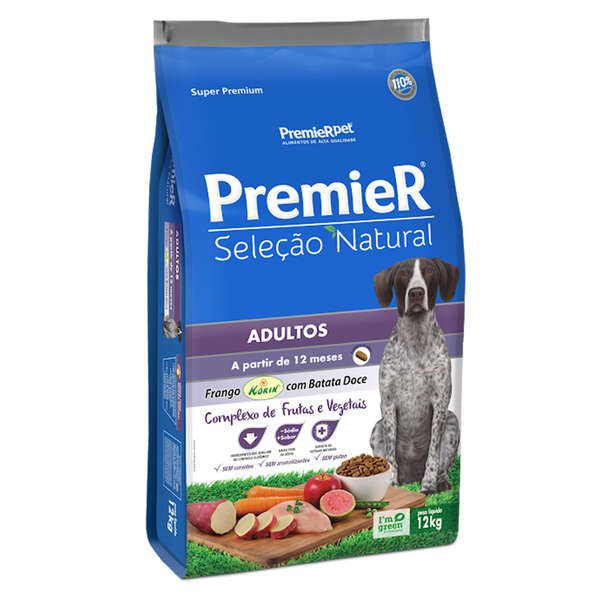 Ração Premier Pet Seleção Natural Cães Adultos Frango Korin com Batata Doce 12 Kg