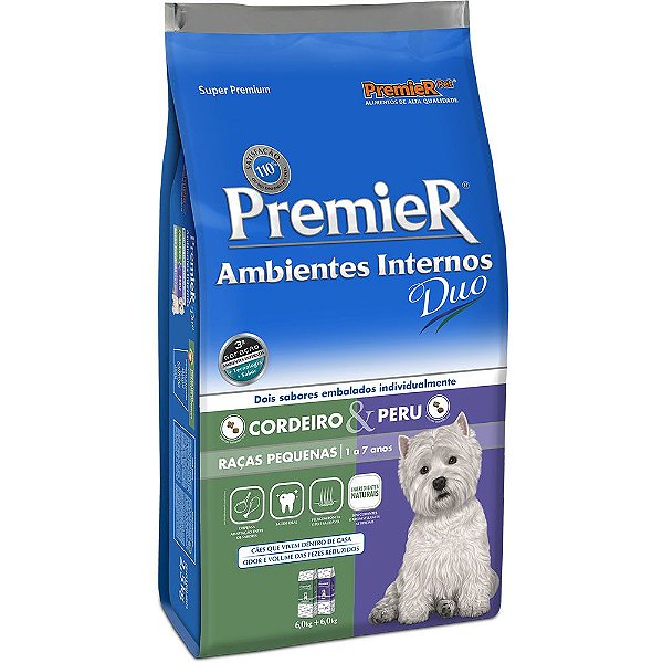 Ração Premier Pet DUO Ambientes Internos Cães Adultos Cordeiro e Peru