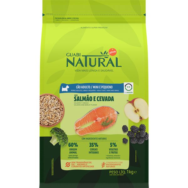 Ração Guabi Natural Salmão e Cevada para Cães Adultos Raças Mini e Pequena