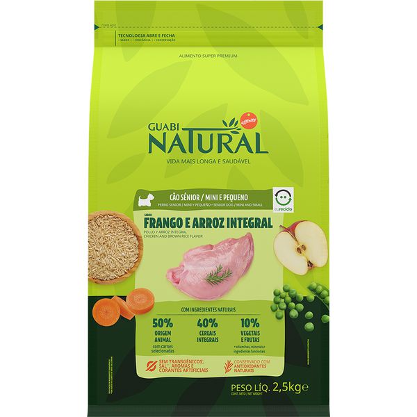 Ração Guabi Natural Frango e Arroz Integral Cães Sênior Mini e Pequeno