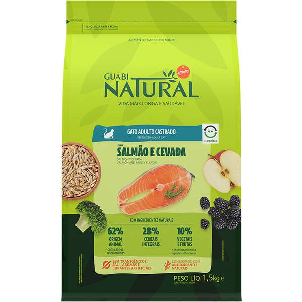 Ração Guabi Natural Salmão e Cevada para Gatos Adultos Castrados