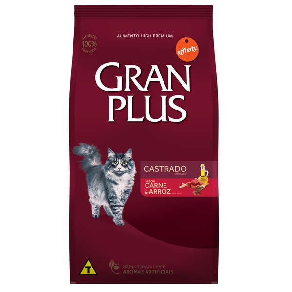 Ração Affinity PetCare Gran Plus Carne e Arroz para Gatos Castrados