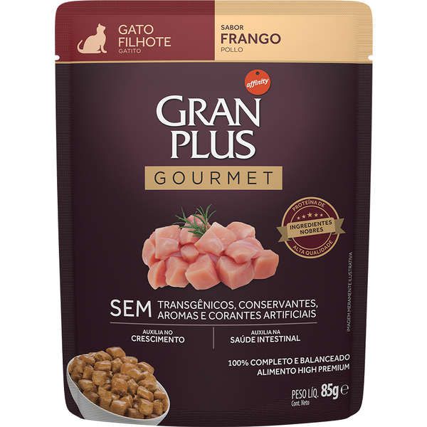 Ração Úmida Gran Plus Sachê Gourmet Frango para Gatos Filhotes 85g
