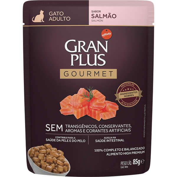 Ração Úmida Gran Plus Sachê Gourmet Salmão para Gatos Adultos 85g