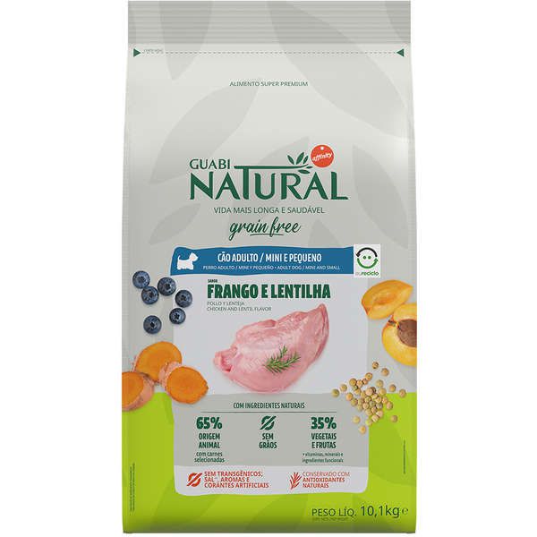 Ração Guabi Natural Grain Free Frango e Lentilha para Cães Adultos Raças Mini e Pequenas