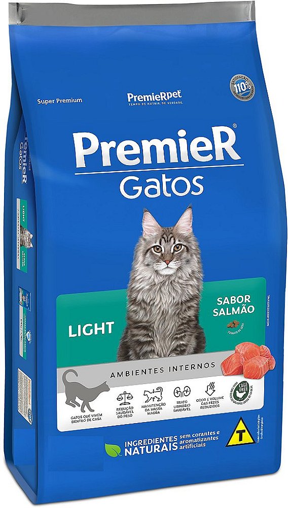 Ração Premier Pet Gatos Ambientes Internos Light Adultos Salmão