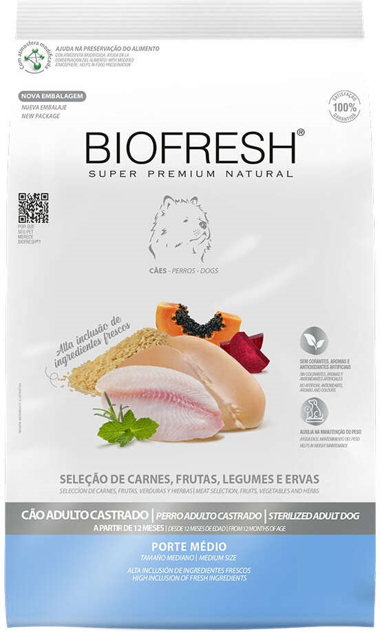 Ração Biofresh Super Premium Cães Castrados Raças Médias